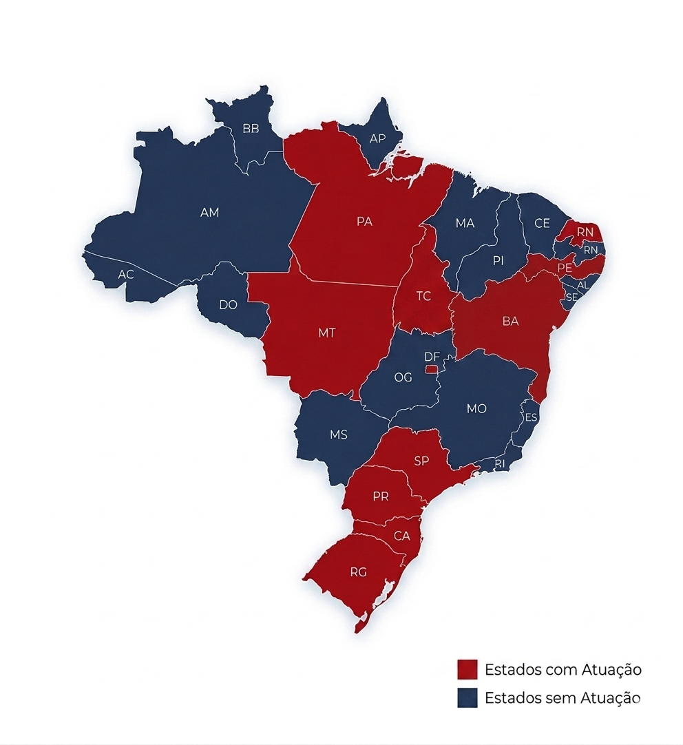 Mapa de atuação do advogado Daniel da Costa Gaspar no Brasil